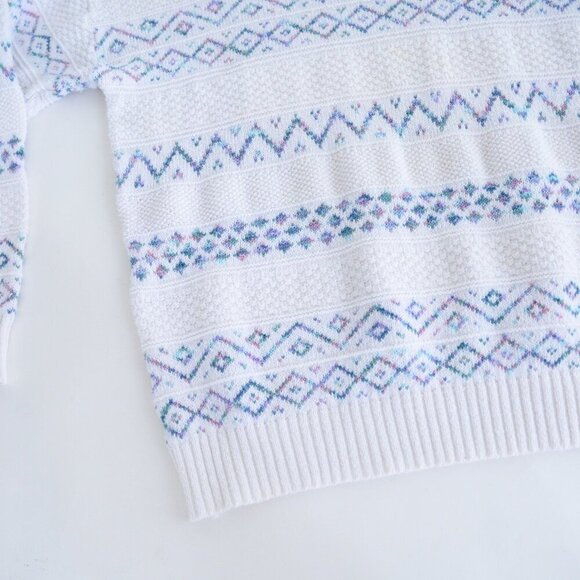 Vintage Parkhurst White Blue Eclectic Grandma Crewneck Sweater Fairy Kie L - Picture 7 of 11